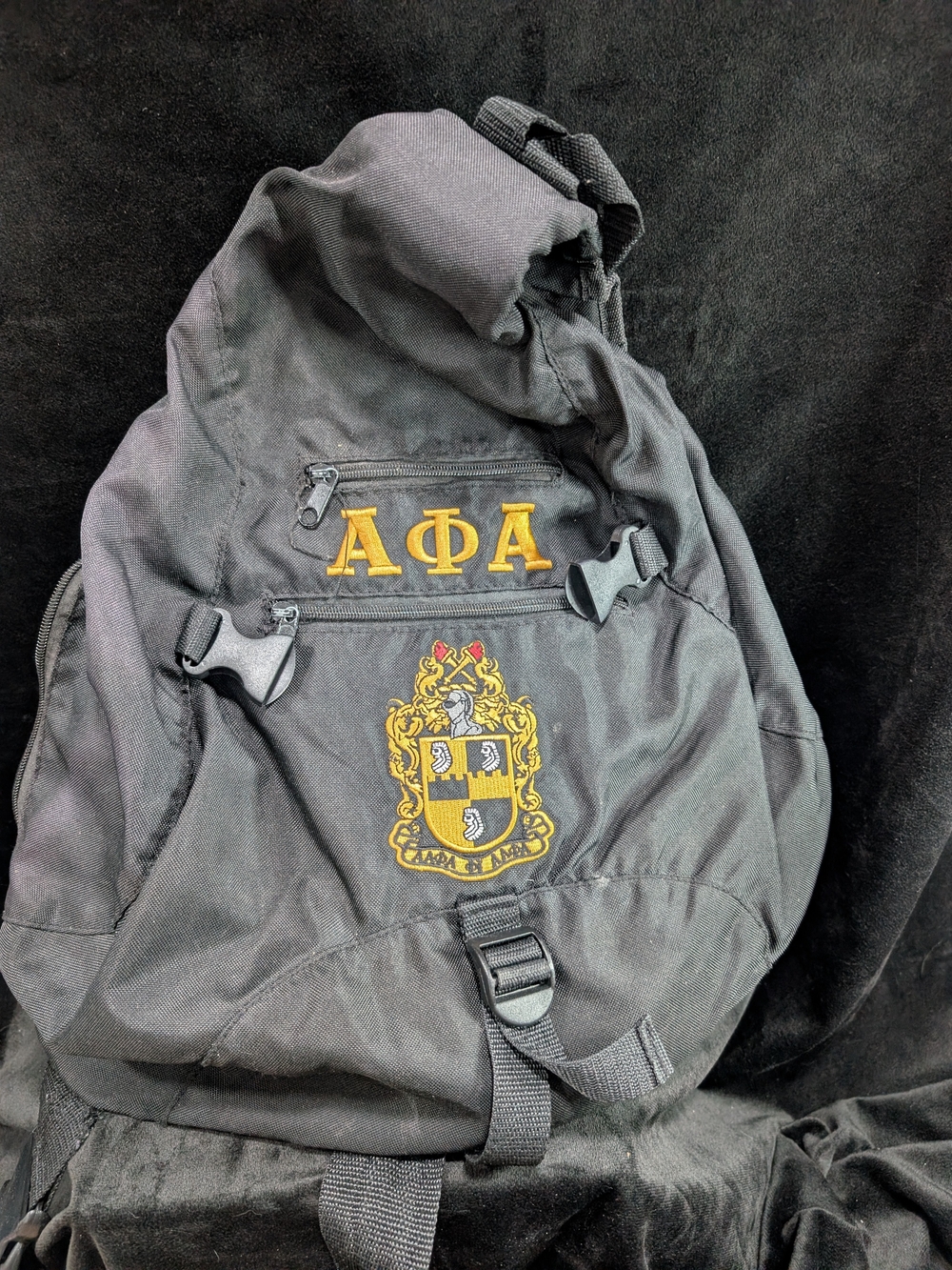 Black Alpha Phi Alpha Embroidered Crest Backpack